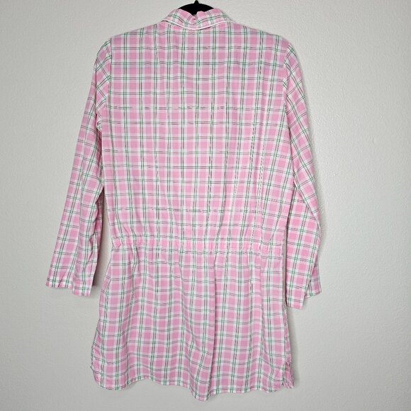 Y2k Victoria's Secret S Sleep Dress Pink Green Plaid Preppy Long Sleeve Button - Picture 5 of 5